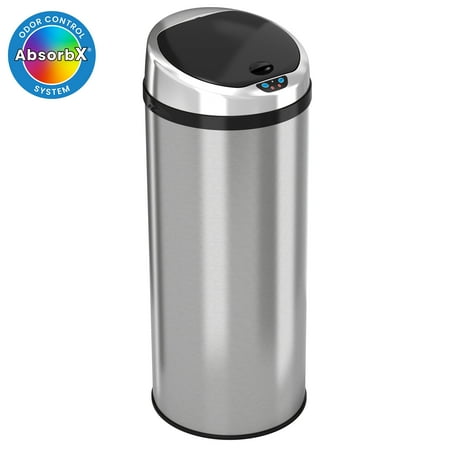 iTouchless - 13-Gal. Round Touchless Trash Can - Stainless Steel