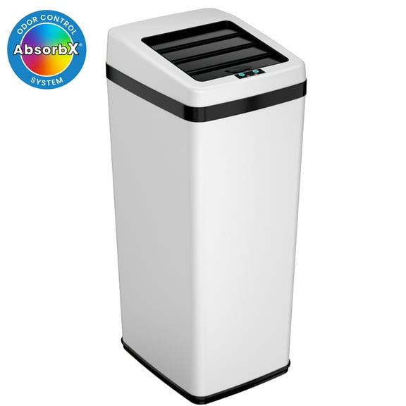iTouchless Stainless Steel Sliding Lid Sensor Trash Can with AbsorbX Odor Control System, 14 Gal., W