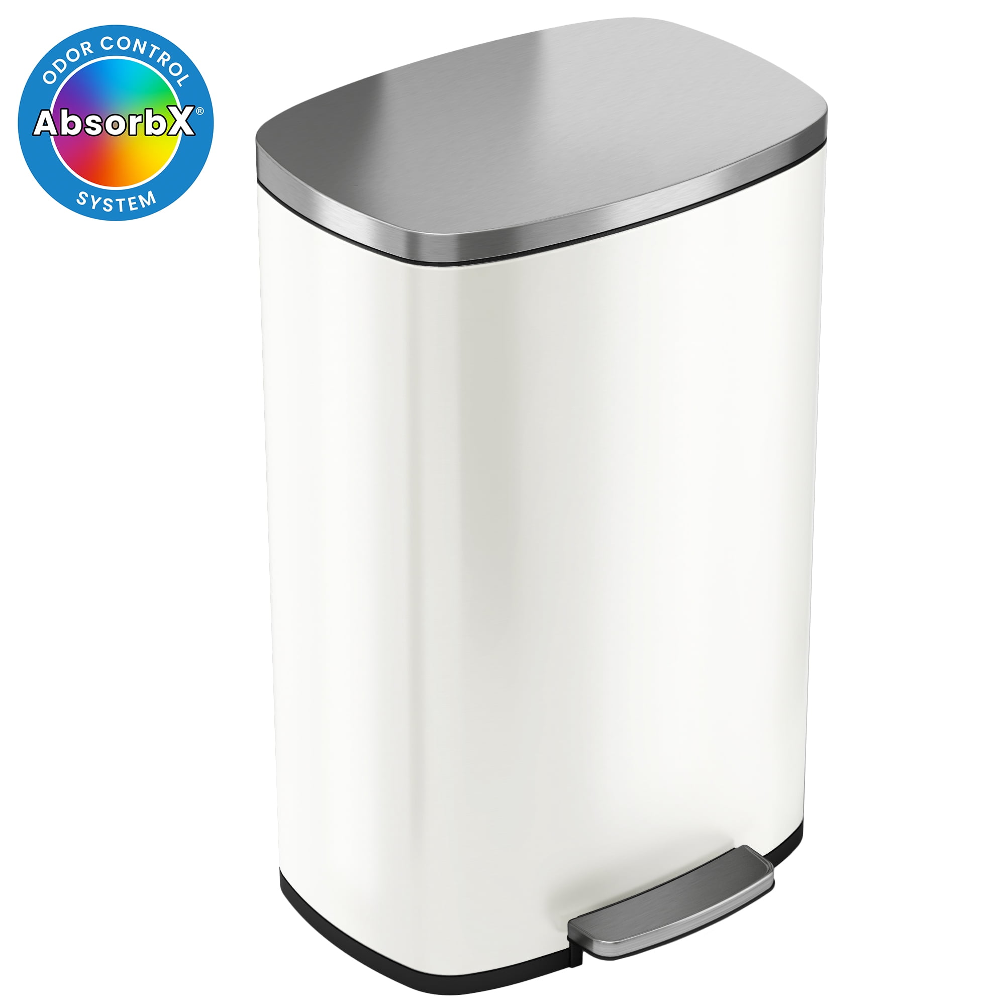 Ivory White Stainless Steel 13 Gallon Step Trash Can