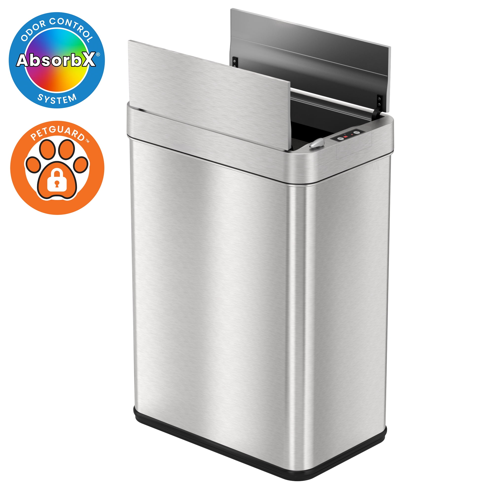 Silver Stainless Steel Touchless Motion Sensor Trash Can with Pet Lock