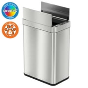 iTouchless 13 gal Wings-Open Sensor Garbage Can with AbsorbX Odor Filter and Pet-Proof Lid, Stainless Steel Automatic Garbage Prevents Dogs & Cats Getting in Kitchen Waste Bin