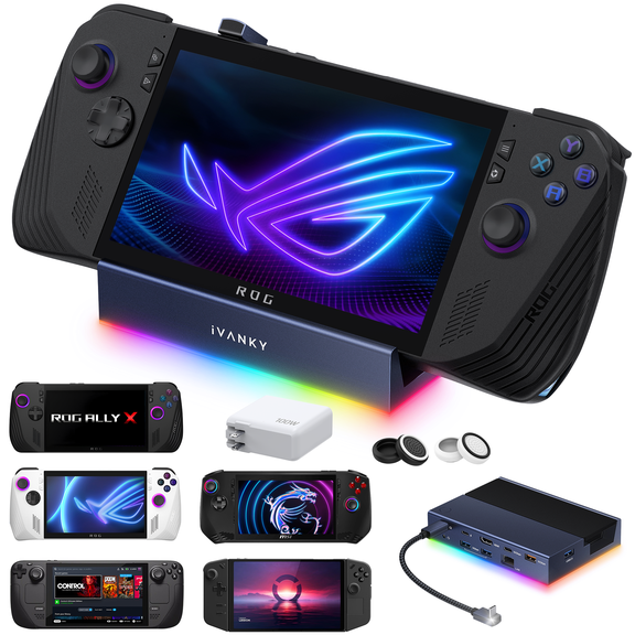 iVANKY 14-in-1 foldable RGB docking station, 4K@120Hz HDMI, dual Ethernet, 10Gbps USB 3.2, SD/TF slots and 100W PD. Compatible with Steam Deck OLED, ROG Xbox Ally X and Legion Go