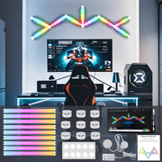iVAOOZE Gaming Lights for Room,Multicolor Customizable LED Light Bar with Music Sync,Glide RGB Smart Wall Light Ideal for Gaming Room Wall Decor,Compatible with Alexa and Google Assistant(9Pcs White)