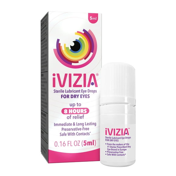 iVIZIA Sterile Lubricant Eye Drops for Dry Eyes, Preservative-Free, Moisturizing, Dry Eye Relief, Contact Lens Friendly, 5 mL Bottle