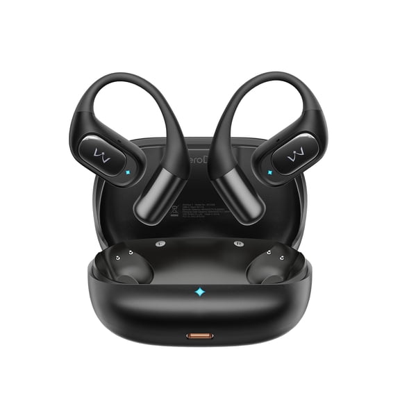 iWALK Open-Ear Headphones, True Wireless Headphones Bluetooth 5.4 Light Earbuds, Ultra Comfort Earhooks, 35H Playtimes, Clear Calls, Air Conduction Stereo Sound with 15mm Drivers for Workouts (Black)