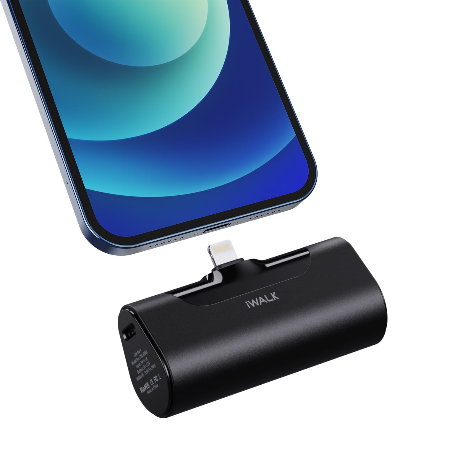 iWALK 4500mAh Mini Portable Charger, Builtin Lightning, Compatible with iPhone 14/13/12, Black