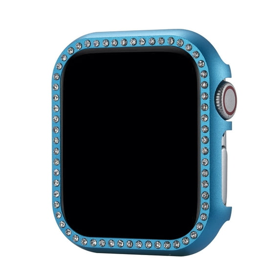 for iWatch Series 10 46mm Bumper Bling Case, Glitter Diamond Rhinestone Aluminum Plating Protective Frame Cover for Apple Watch Accessories 38mm Women Girls, Blue
