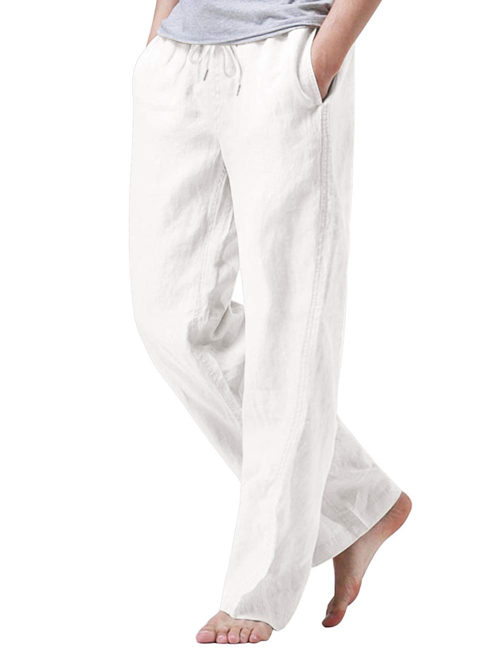 iWoo Mens Lightweight Elastic Waist Pants Baggy Linen Pants with