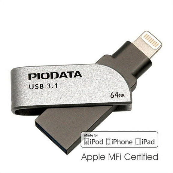 PioData iXflash 64GB Lightning and USB Type A Flash Drive for iPhone, iPad, Mac, and PC, Apple MFi Certified External Memory Stick External Storage Memory Photo Stick