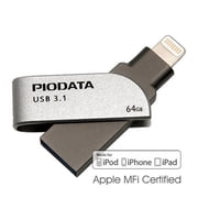 PioData iXflash 64GB Lightning and USB Type A Flash Drive for iPhone, iPad, Mac, and PC, Apple MFi Certified External Memory Stick External Storage Memory Photo Stick