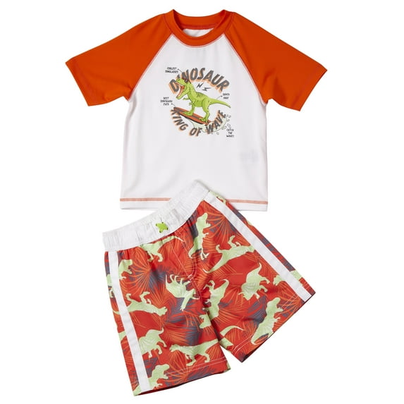 iXtreme Baby Toddler Boy Dinosaur Rash Guard & Swim Trunks, 2pc Set 12M-4T