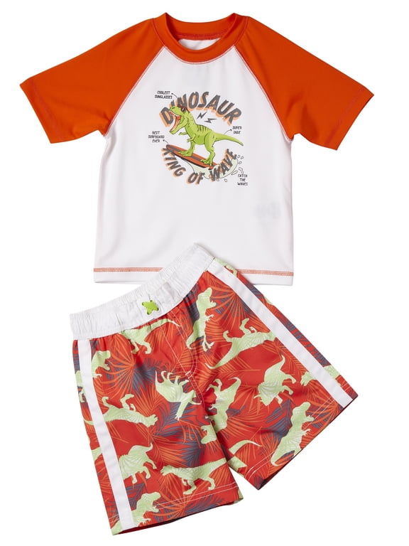 Baby Toddler Boy Dinosaur Rash Guard & Swim Trunks, 2pc Set 12M-4T