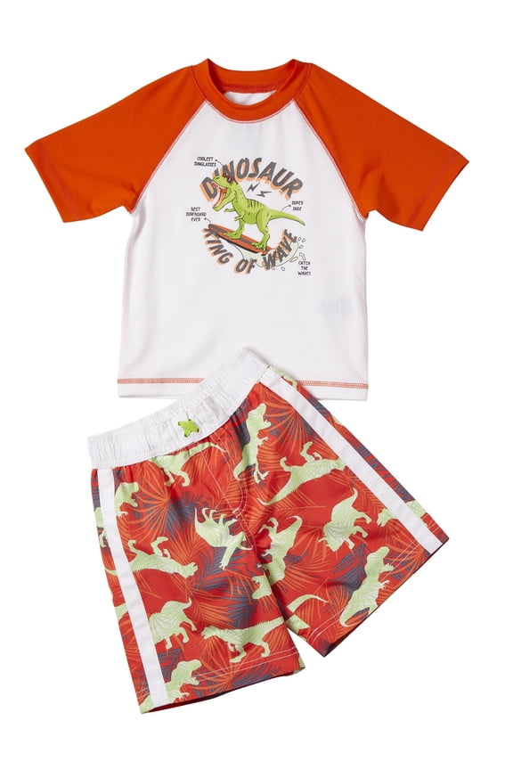Baby Toddler Boy Dinosaur Rash Guard & Swim Trunks, 2pc Set 12M-4T