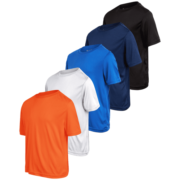 iXtreme Boys' Active Sports T-Shirts - 5 Pack Short Sleeve Dri-Fit Athletic Tee Shirts (Sizes: 6-18)
