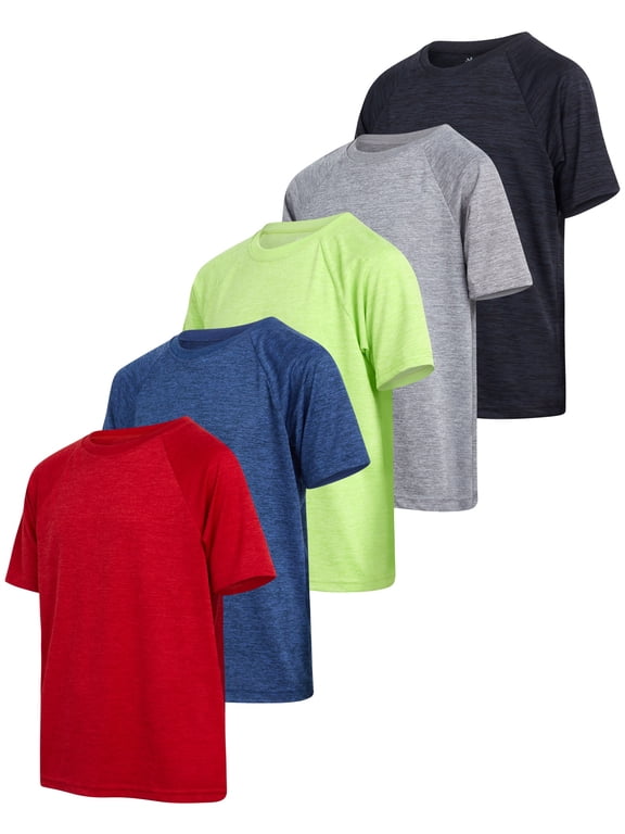 Boys' Active Sports T-Shirts - 5 Pack Short Sleeve Dri-Fit Athletic Tee Shirts (Sizes: 6-18)