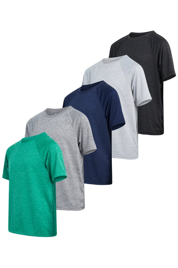 Boys' Active Sports T-Shirts - 5 Pack Short Sleeve Dri-Fit Athletic Tee Shirts (Sizes: 6-18)