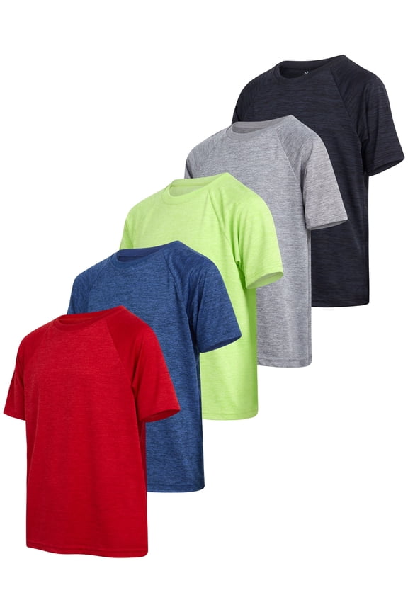 Boys' Active Sports T-Shirts - 5 Pack Short Sleeve Dri-Fit Athletic Tee Shirts (Sizes: 6-18)