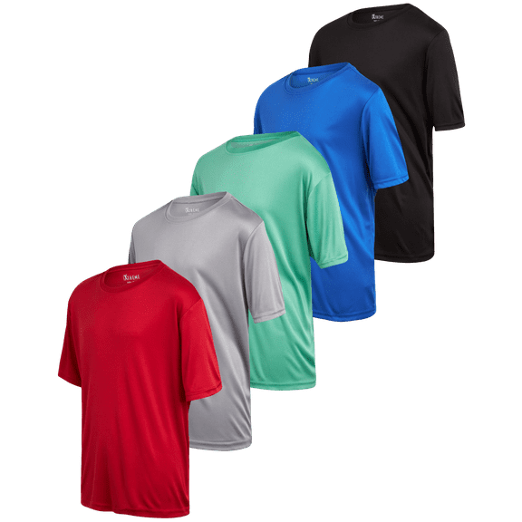 iXtreme Boys' Active Sports T-Shirts - 5 Pack Short Sleeve Dri-Fit Athletic Tee Shirts (Sizes: 6-18)