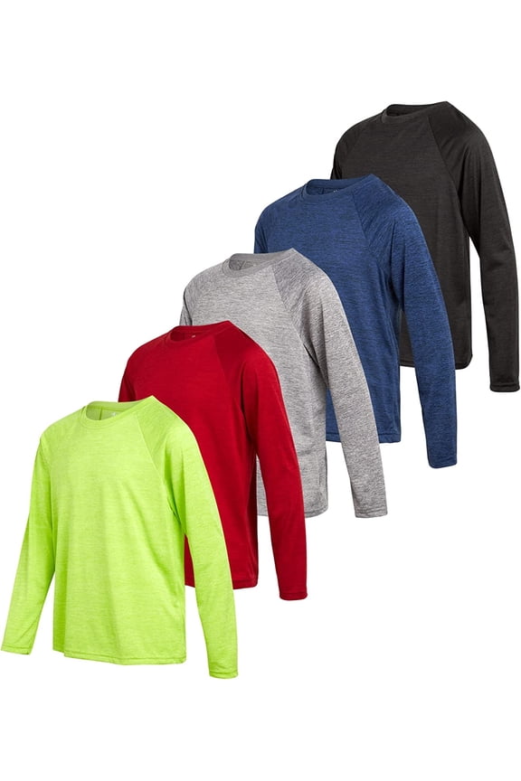 Boys' Active T-Shirts - 5 Pack Performance Dry Fit Long Sleeve Sports Tees for Boys (6-18)