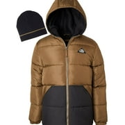 iXtreme Boys Hooded Colorblock Puffer Winter Coat with Knit Hat, Sizes 8-18