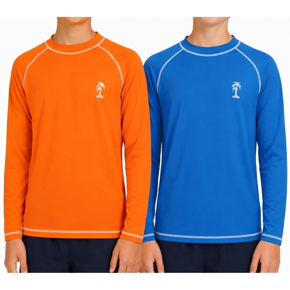 iXtreme Boys Rash Guard - 2 Pack Quick Dry UPF 50+ Sun Protection Swim Shirt for Boys (8-18)