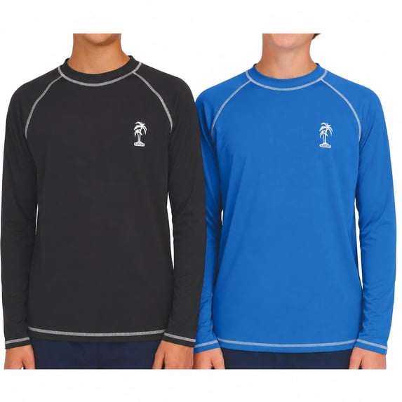 iXtreme Boys Rash Guard - 2 Pack Quick Dry UPF 50+ Sun Protection Swim Shirt for Boys (8-18)