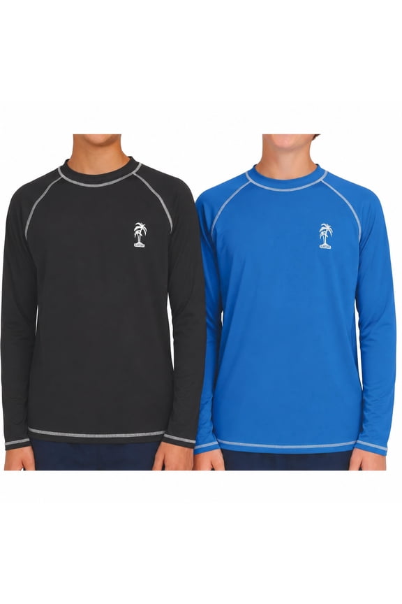 Boys Rash Guard - 2 Pack Quick Dry UPF 50+ Sun Protection Swim Shirt for Boys (8-18)