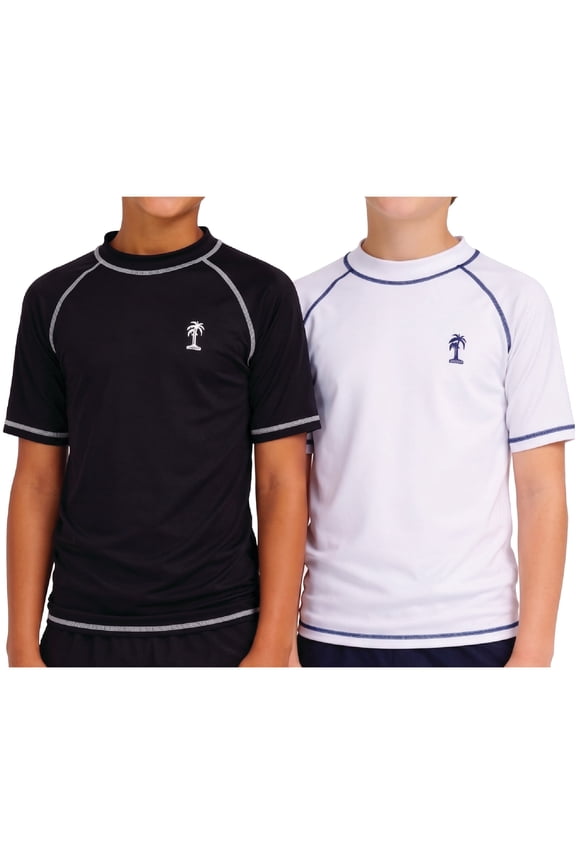 Boys Rash Guard - 2 Pack Quick Dry UPF 50+ Sun Protection Swim Shirt for Boys (4-18)