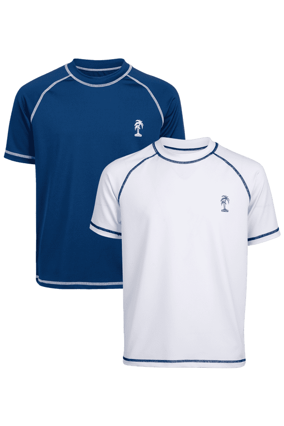 Boys Rash Guard - 2 Pack Quick Dry UPF 50+ Sun Protection Swim Shirt for Boys (4-18)
