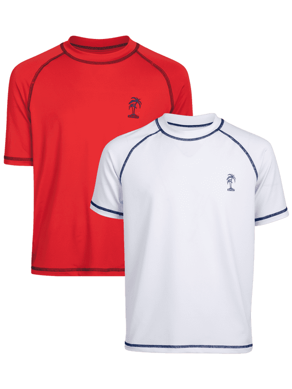 Boys Rash Guard - 2 Pack Quick Dry UPF 50+ Sun Protection Swim Shirt for Boys (4-18)