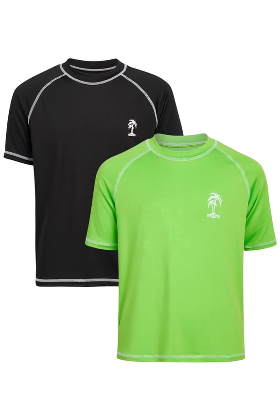 Boys Rash Guard - 2 Pack Quick Dry UPF 50+ Sun Protection Swim Shirt for Boys (4-18)