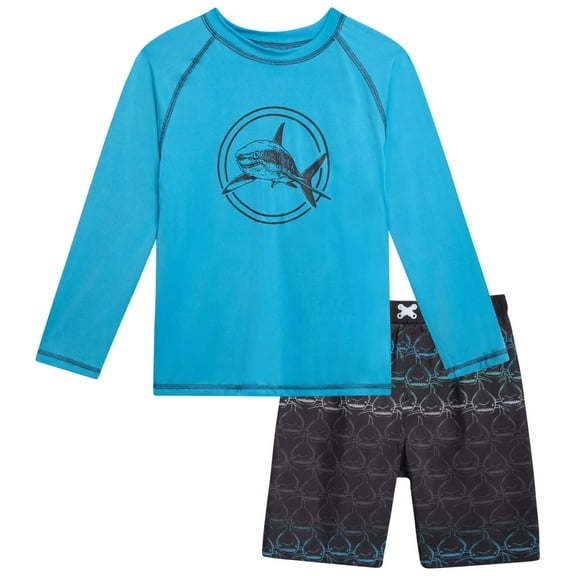 iXtreme Boys Rash Guard Set - 2 Piece Quick Dry Long Sleeve Swim Shirt and Boys Swim Trunks