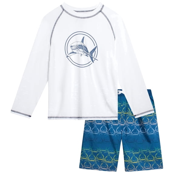 iXtreme Boys Rash Guard Set - 2 Piece Quick Dry Long Sleeve Swim Shirt and Boys Swim Trunks