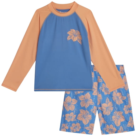 iXtreme Boys Rash Guard Set - 2 Piece Quick Dry Long Sleeve Swim Shirt and Boys Swim Trunks