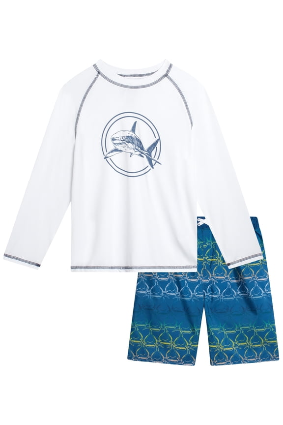 Boys' Rash Guard Set - 2 Piece Long Sleeve Swim Shirt and Swim Trunks for Boys (Sizes: 4-12)