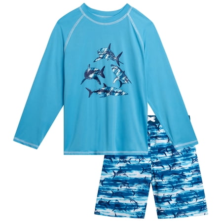 iXtreme Boys' Rash Guard Set - 2 Piece Long Sleeve Swim Shirt and Swim Trunks for Boys (Sizes: 4-12)