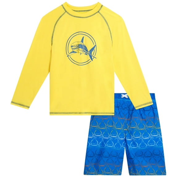 iXtreme Boys' Rash Guard Set - 2 Piece Long Sleeve Swim Shirt and Swim Trunks for Boys (Sizes: 4-12)