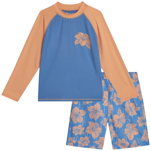 iXtreme Boys' Rash Guard Set - 2 Piece Long Sleeve Swim Shirt and Swim Trunks for Boys (Sizes: 4-12)