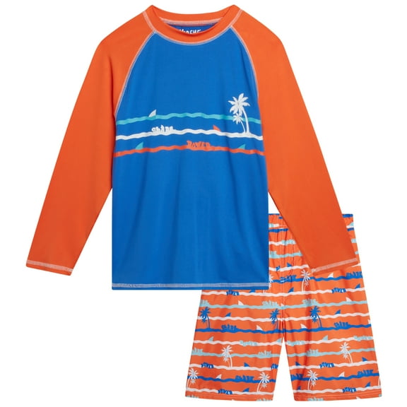 iXtreme Boys' Rash Guard Set - 2 Piece Long Sleeve Swim Shirt and Swim Trunks for Boys (Sizes: 4-12)
