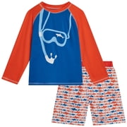 iXtreme Boys Rash Guard Set - 2 Piece Quick Dry Long Sleeve Swim Shirt and Boys Swim Trunks