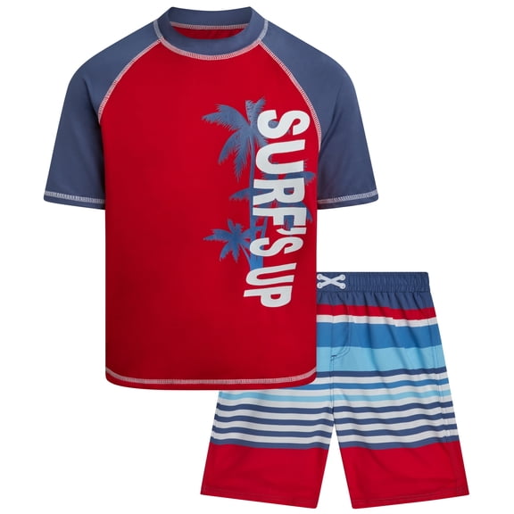 iXtreme Boys Rash Guard Set - 2 Piece UPF50+ Quick Dry Short Sleeve Swim Shirt & Swim Trunks for Boys