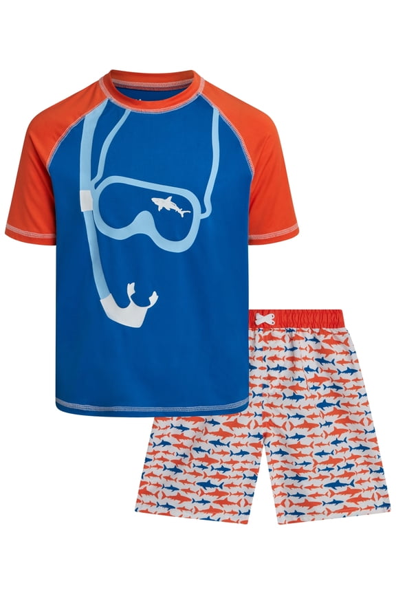 Boys Rash Guard Set - 2 Piece UPF50+ Quick Dry Short Sleeve Swim Shirt & Swim Trunks for Boys
