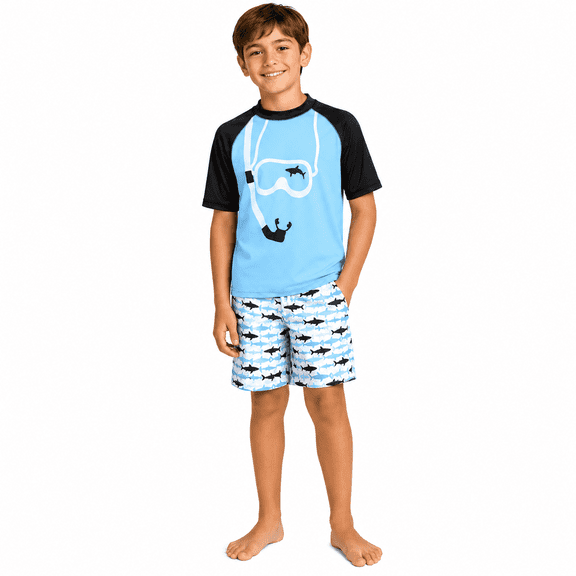 iXtreme Boys Rash Guard Set - 2 Piece UPF50+ Quick Dry Short Sleeve Swim Shirt & Swim Trunks for Boys
