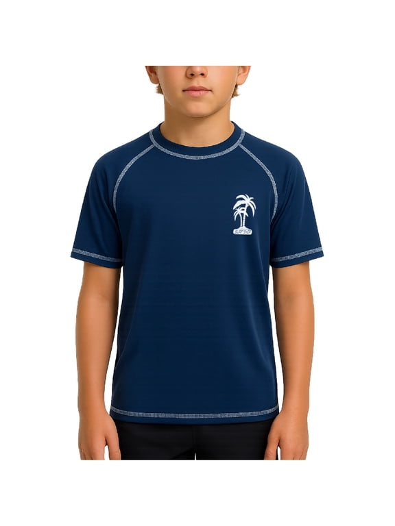 Boys Rash Guard Shirt - UPF50+ Sun Protect Quick Dry Short Sleeve Swim Shirts for Boys (5-18)