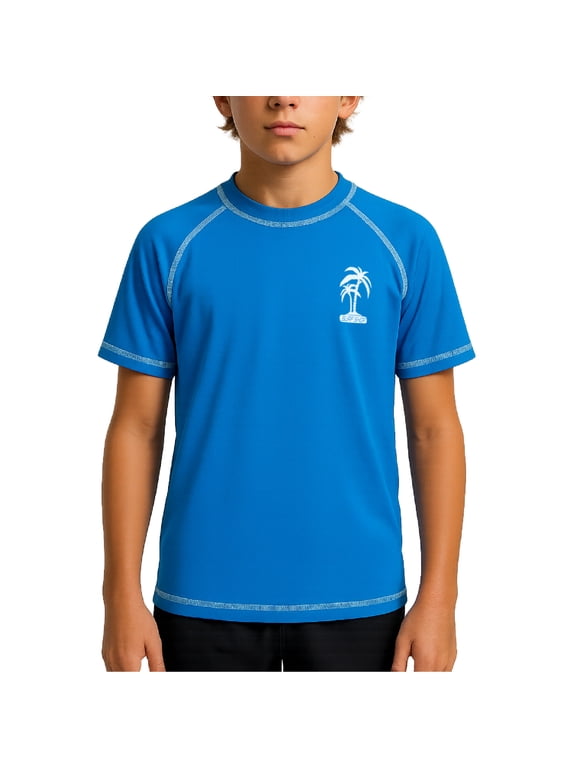 Boys Rash Guard Shirt - UPF50+ Sun Protect Quick Dry Short Sleeve Swim Shirts for Boys (5-18)