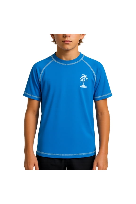 Boys Rash Guard Shirt - UPF50+ Sun Protect Quick Dry Short Sleeve Swim Shirts for Boys (5-18)