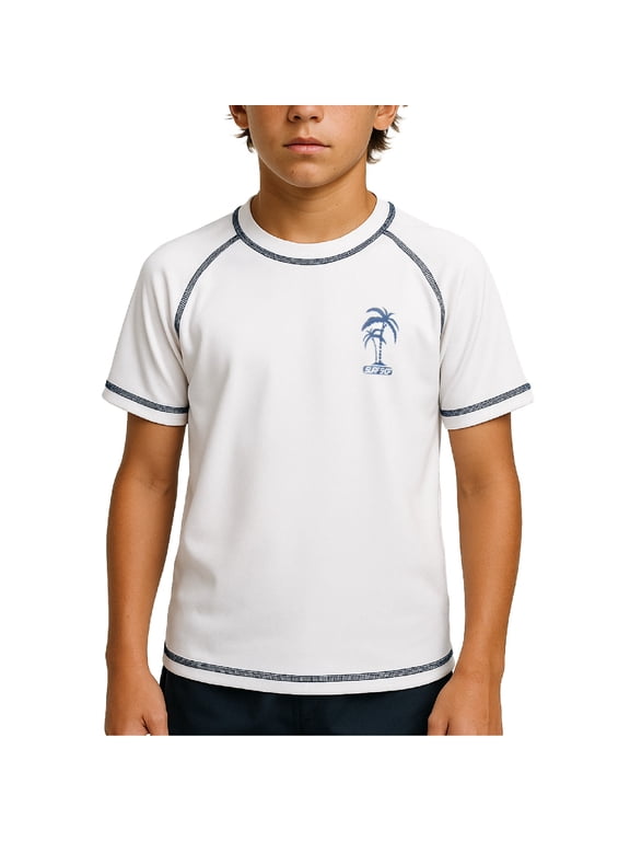Boys Rash Guard Shirt - UPF50+ Sun Protect Quick Dry Short Sleeve Swim Shirts for Boys (5-18)