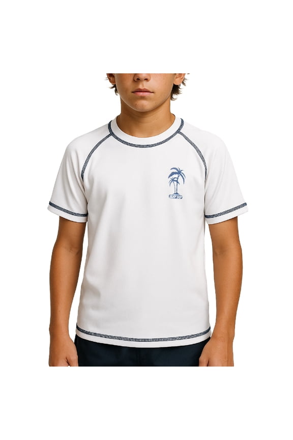 Boys Rash Guard Shirt - UPF50+ Sun Protect Quick Dry Short Sleeve Swim Shirts for Boys (5-18)