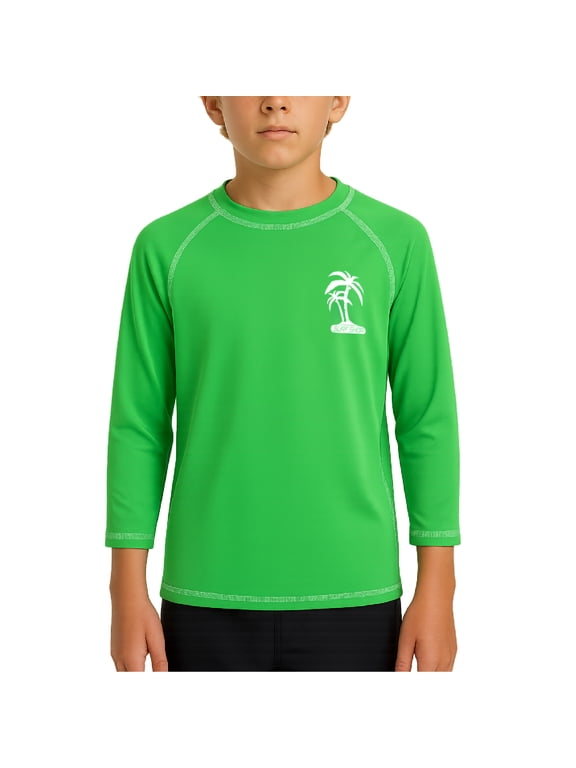 Boys Swim Shirt - UPF50+ Sun Protection Quick Dry Long Sleeve Rash Guard Shirts for Boys