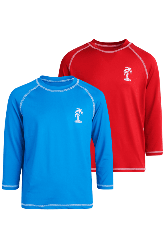 Boys Rash Guard - 2 Pack Quick Dry UPF 50+ Sun Protection Swim Shirt for Boys (4-18)